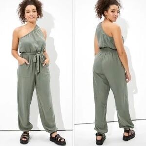 American Eagle One Shoulder Jumpsuit Olive